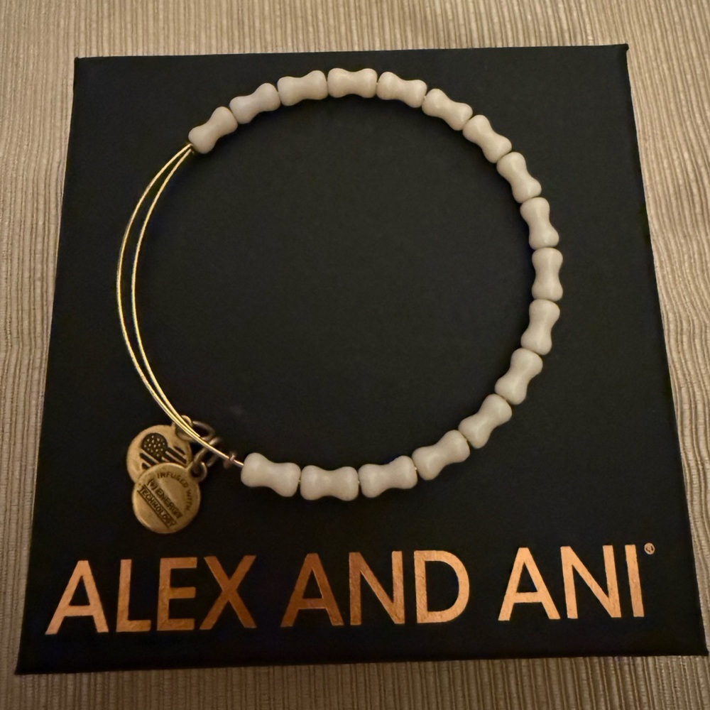 ⭐️ Alex and Ani: Ivory Beaded Bracelet with Gold Charms